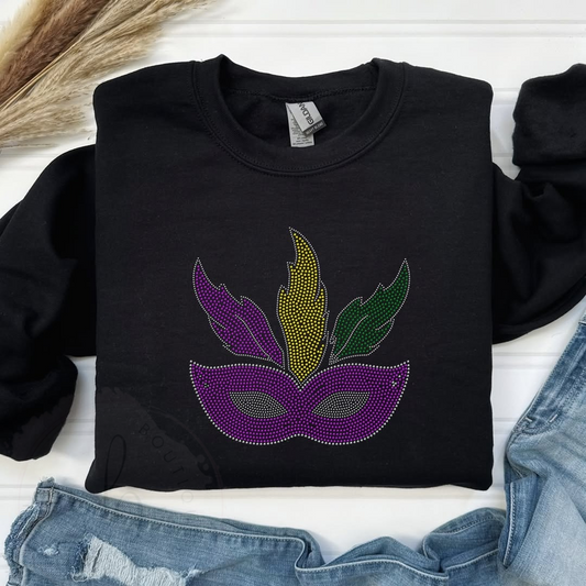 Mardi Gras mask spangle SWEATSHIRT