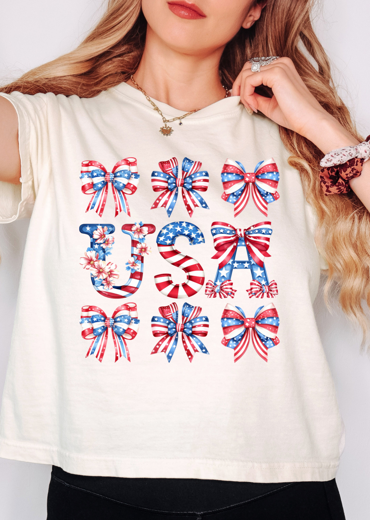 USA Coquette Bows Crop T-Shirt