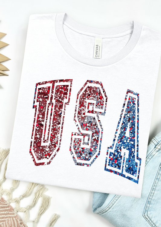USA Faux Glitter Bella Canvas T-Shirt