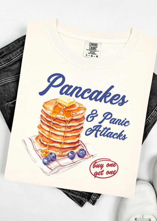 Pancakes & Panic Attacks – Relatable Breakfast Tee Comfort Colors T-Shirt