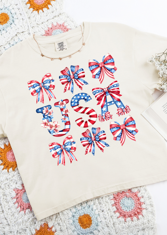 USA Coquette Bows Crop T-Shirt