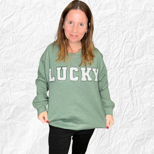 LUCKY Chenille letter Patched SWEATSHIRT