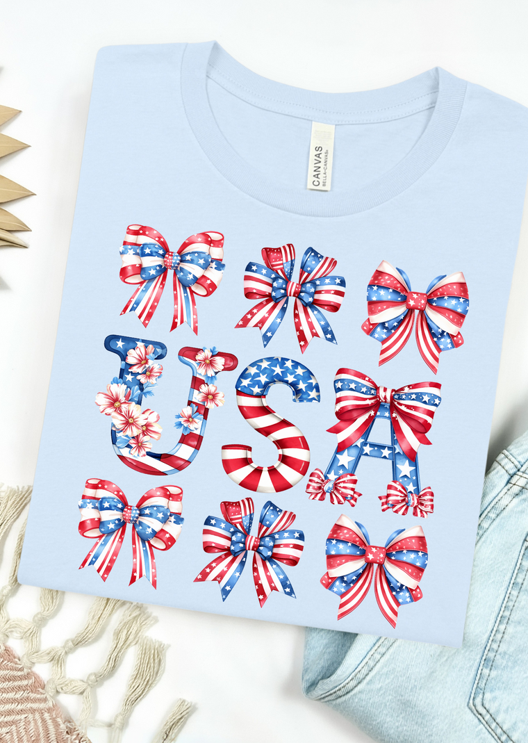USA Coquette Bows Bella Canvas T-Shirt