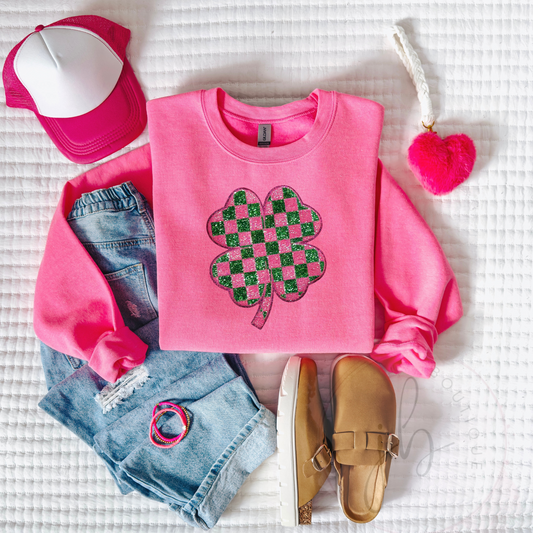 Checkered Shamrock Sequin Patch SWEATSHIRT