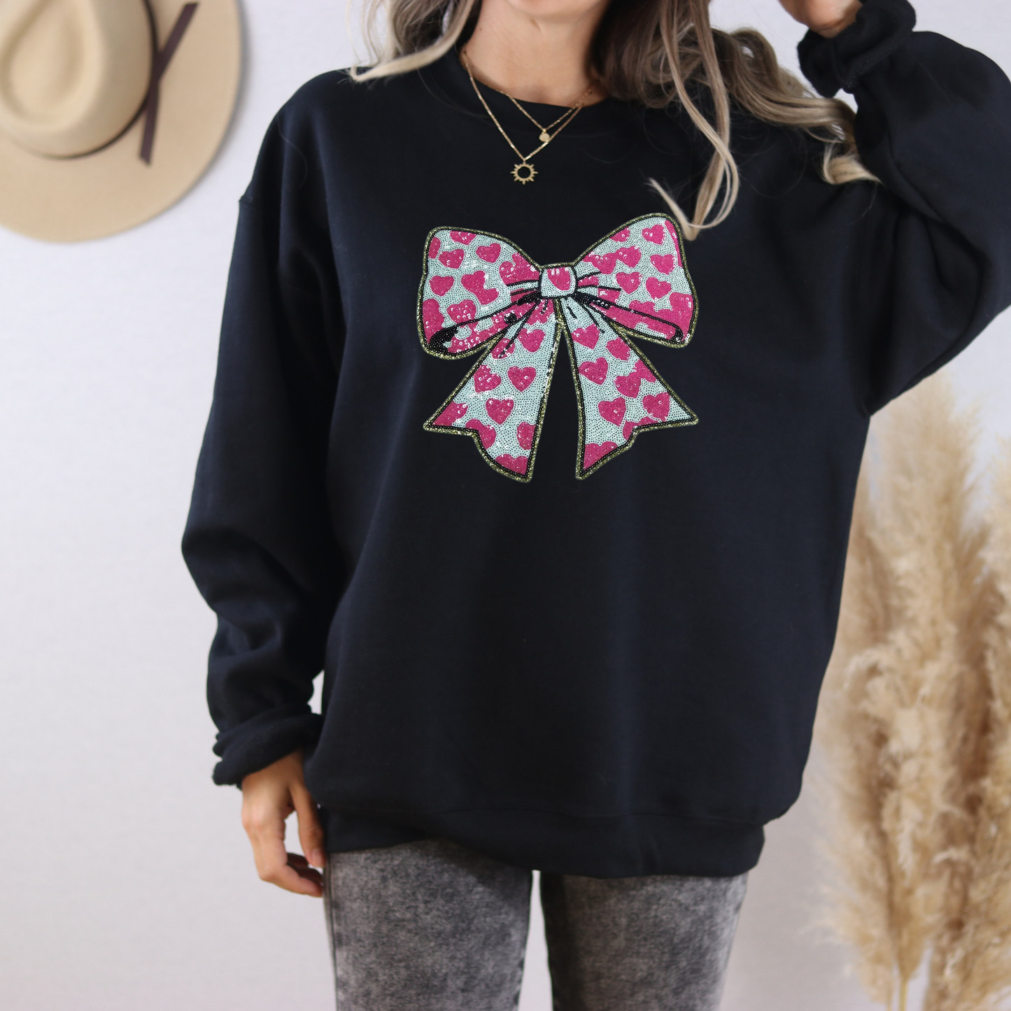 PREORDER: Sequin Heart Bow SWEATSHIRT