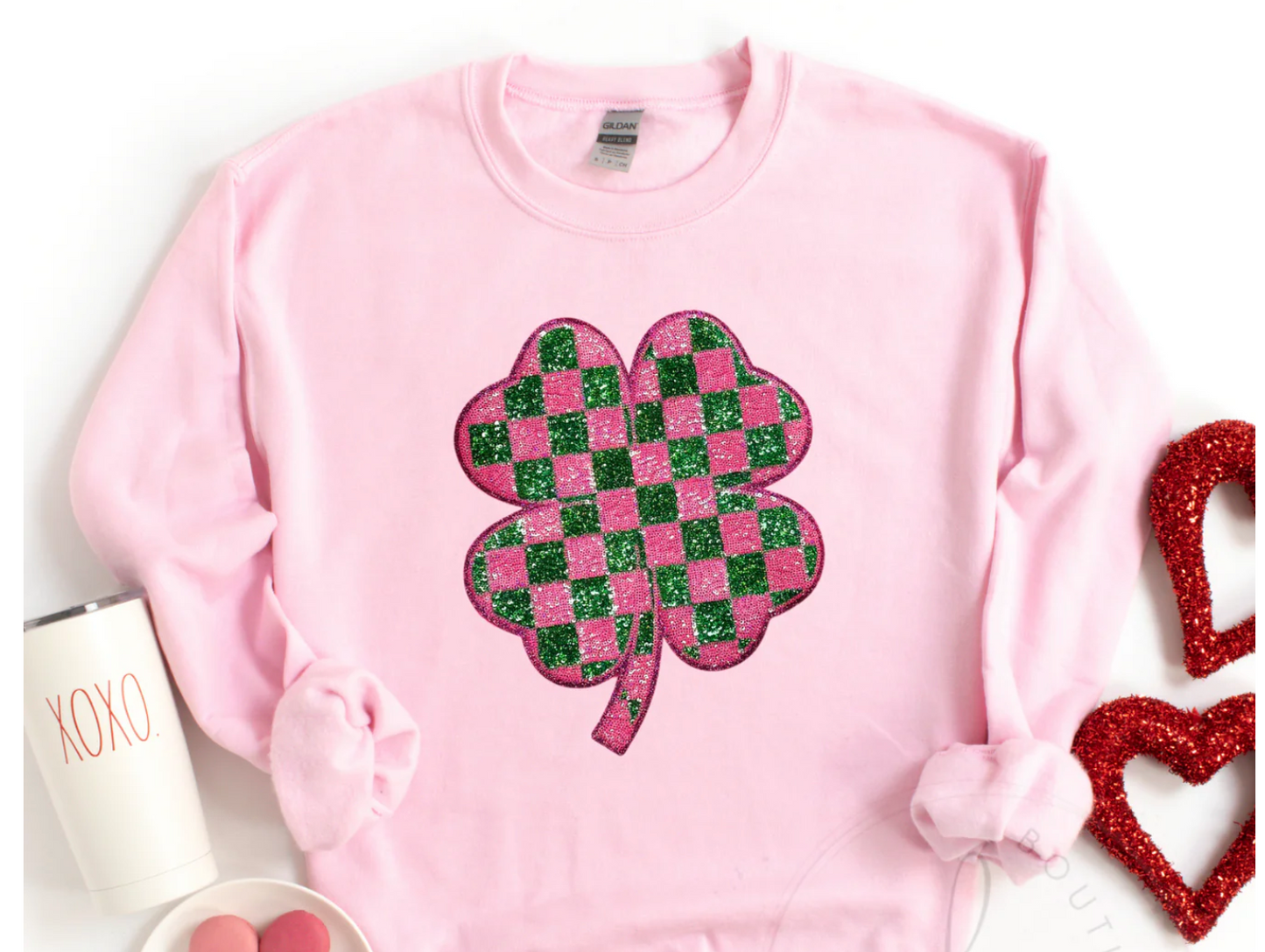 Checkered Shamrock Sequin Patch SWEATSHIRT