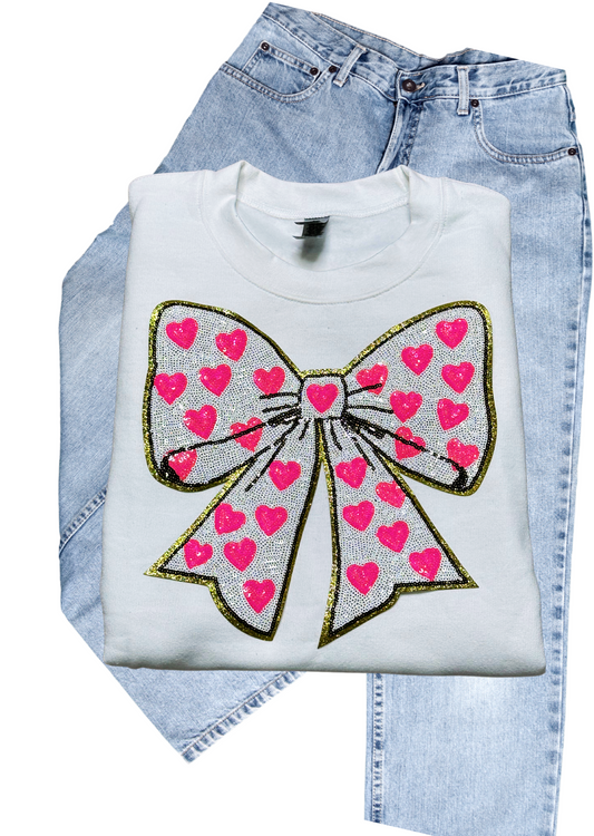 Heart Bow Sequin Patch SWEATSHIRT