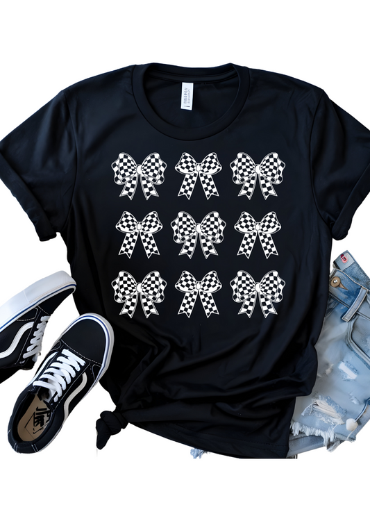 Checkered Bows White Bella Canvas T-Shirt