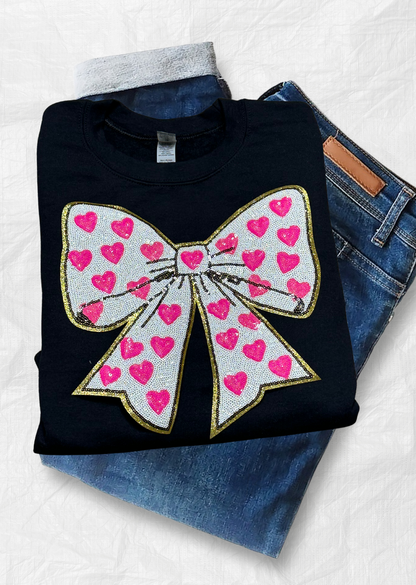 Heart Bow Sequin Patch SWEATSHIRT