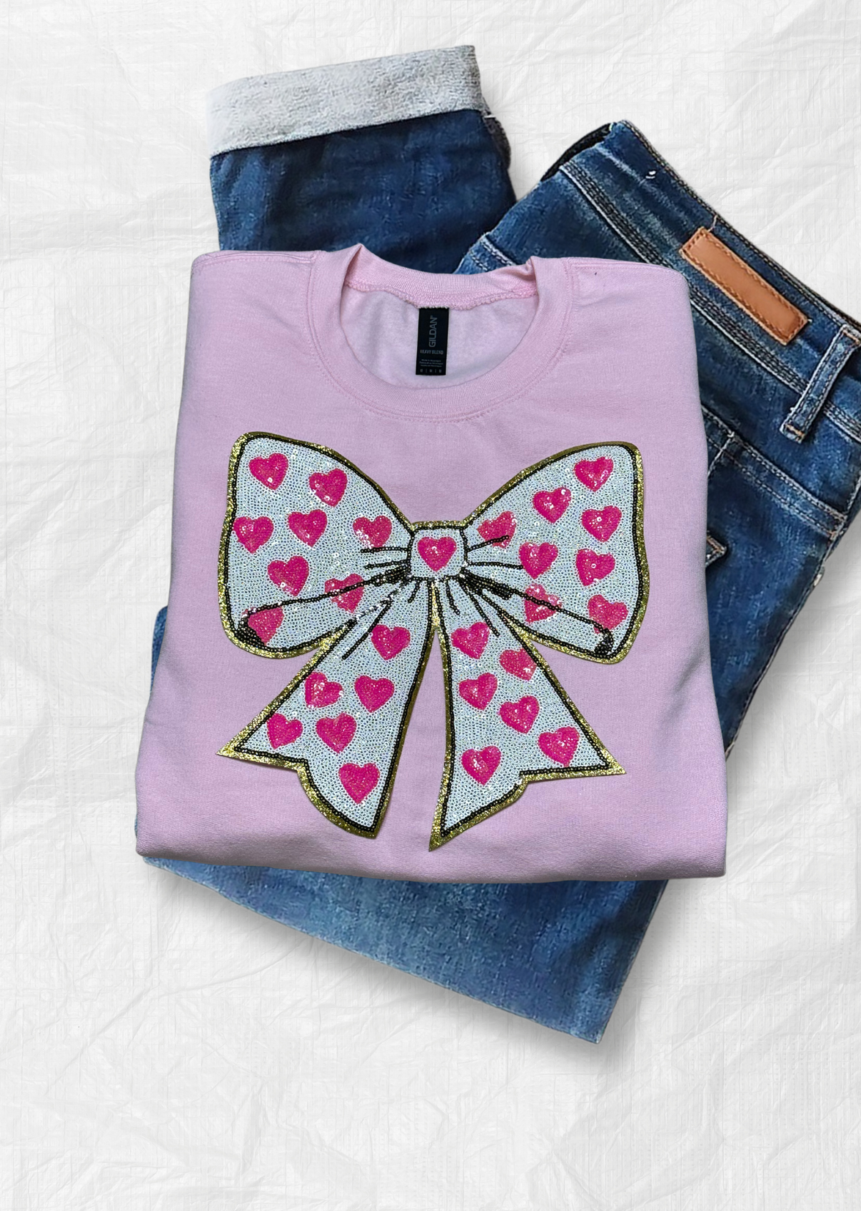 Heart Bow Sequin Patch SWEATSHIRT