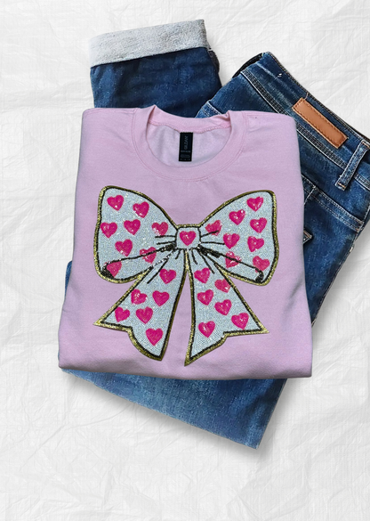 Heart Bow Sequin Patch SWEATSHIRT