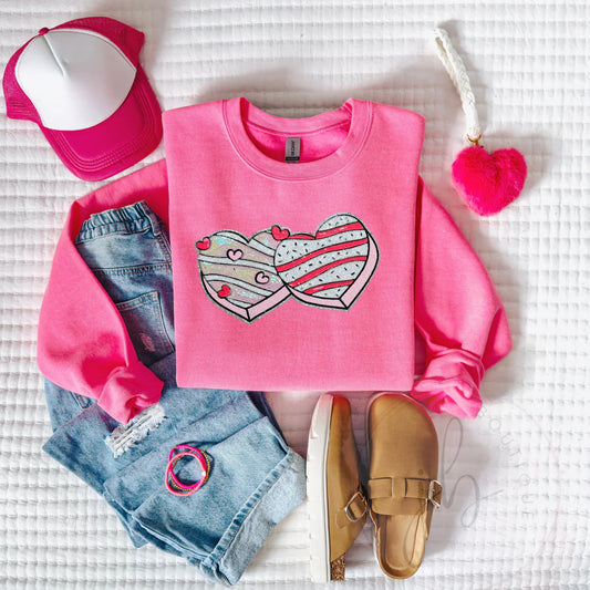 Sequin Double Heart Snack Cakes Patch SWEATSHIRT