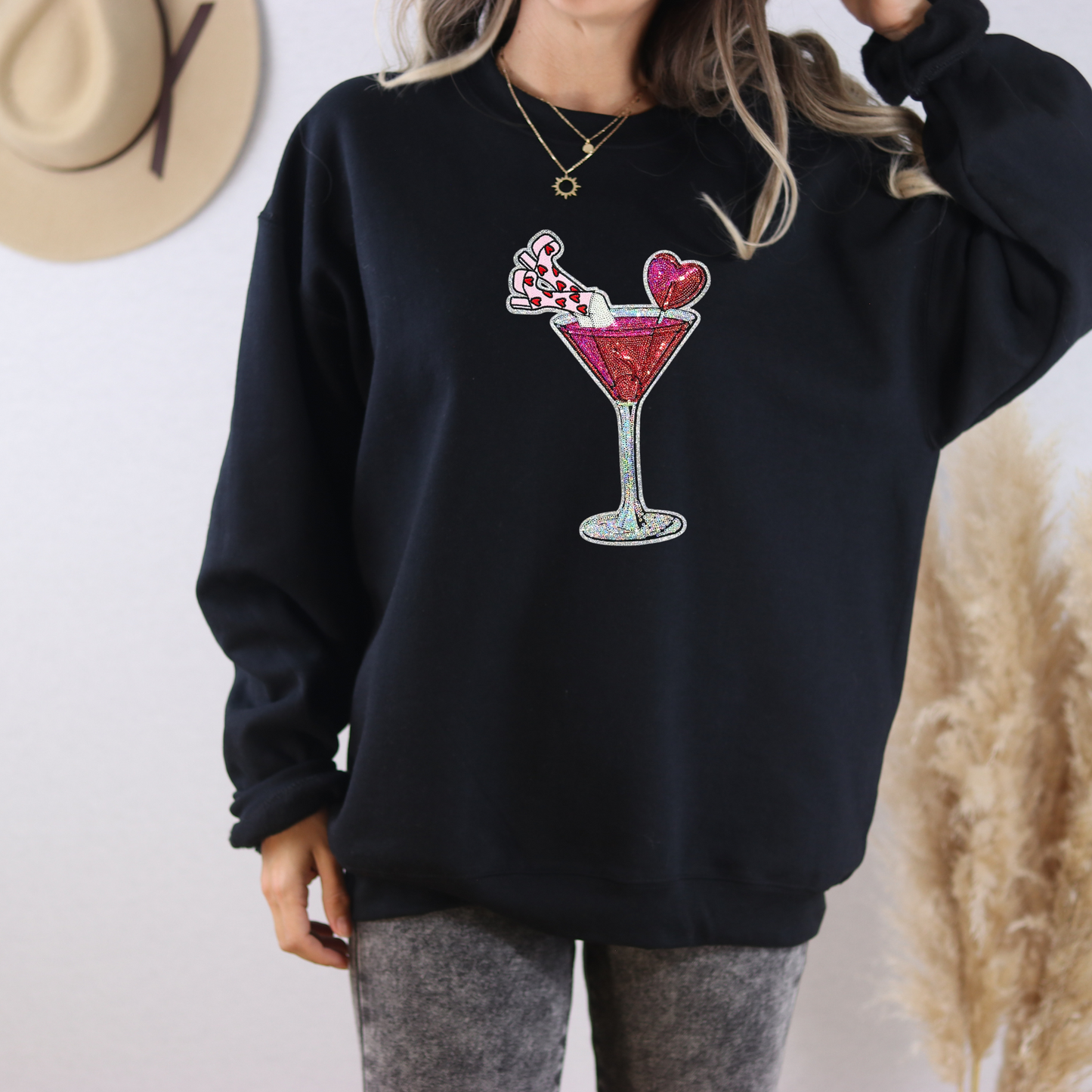 Martini Glass With Legs Sequin SWEATSHIRT